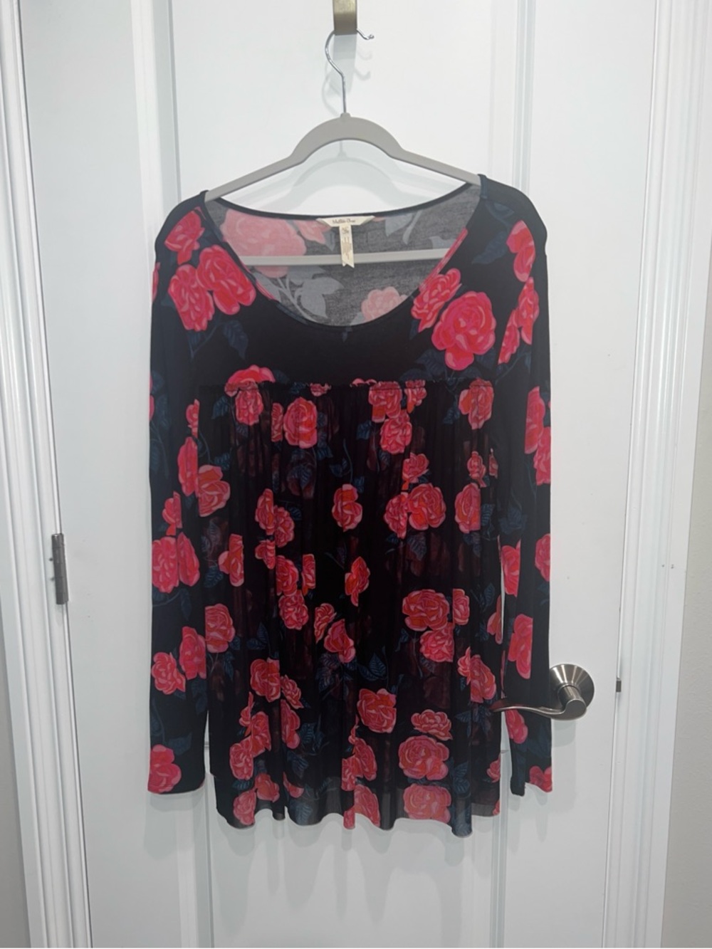 Matilda Jane Winter Blooms Floral Knit Tunic Top Long Sleeve Black Red Sz M